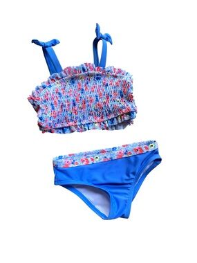 wonder nation Blue & Pink Pastel Floral Smocked Baby Swimsuit
